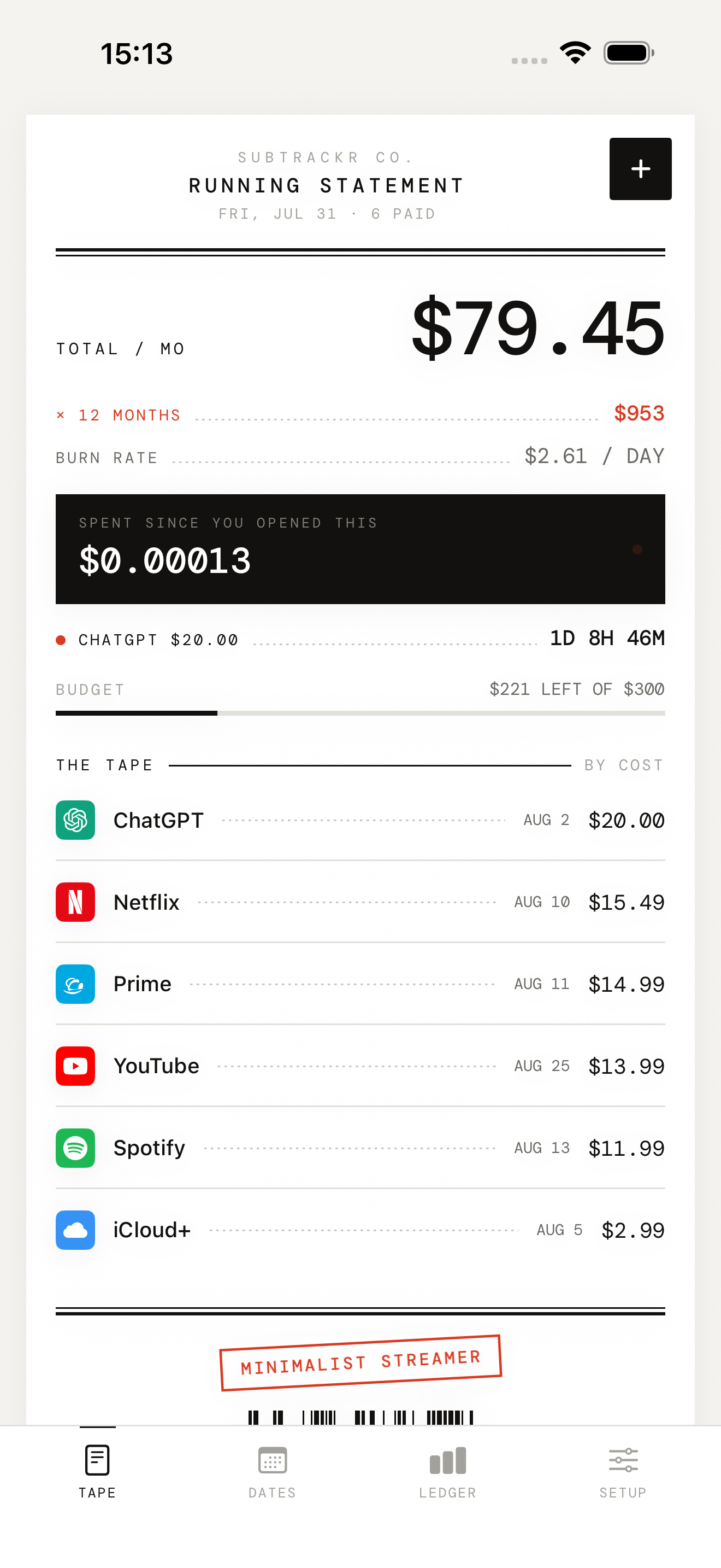 SubTrackr — The tape